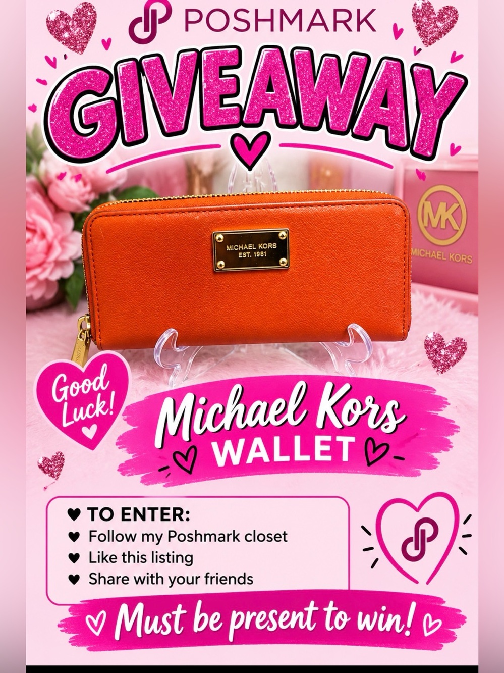 Michael Kors Orange Saffiano Zip-Around Wallet with Gold Plaque giveaway gift